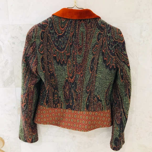 SOLD - ETRO {40} Wool Printed Jacket Orange & Green Tapestry - Picture 7 of 16